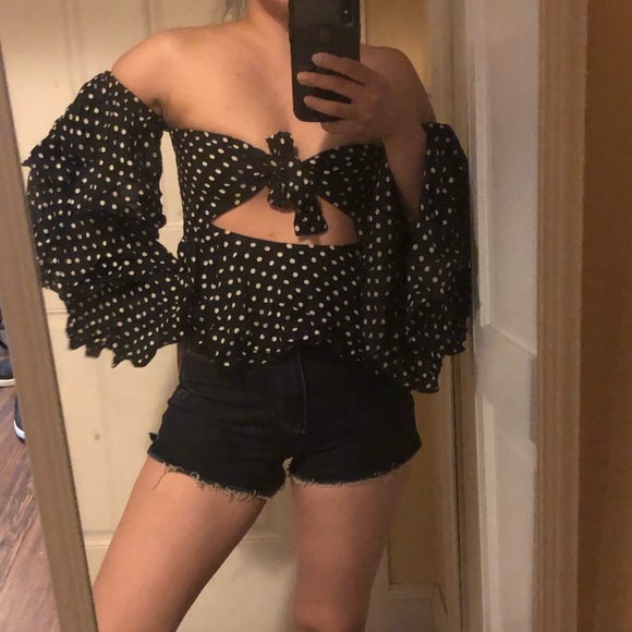 LF polka dot ruffle tie top blouse sz S - Picture 4 of 5